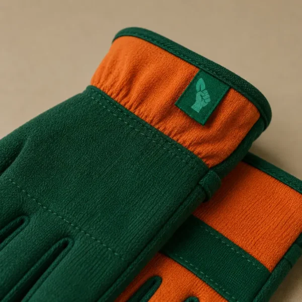 Paire de gants de jardinage Eco Action verts et orange.