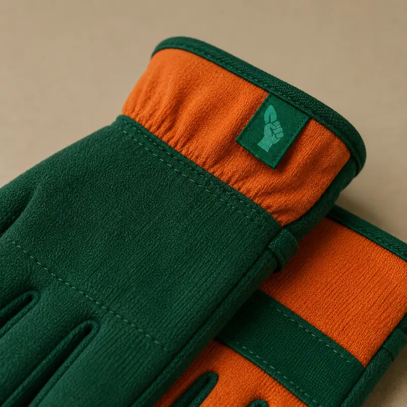 Paire de gants de jardinage Eco Action verts et orange.