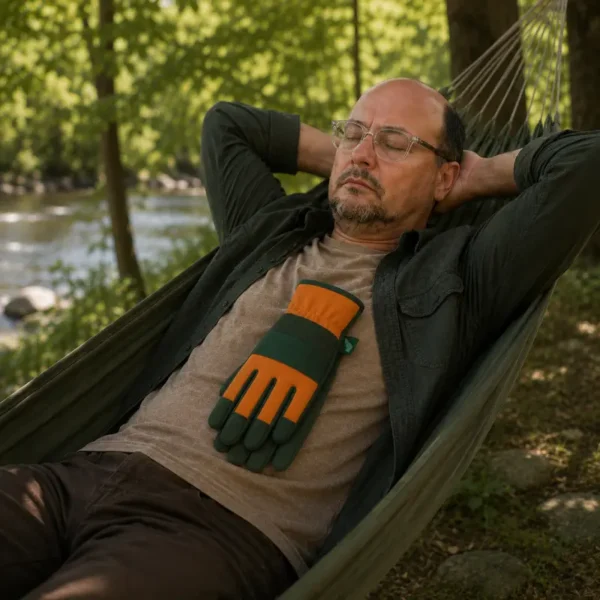 Paire de gants de jardinage Eco Action verts et orange.