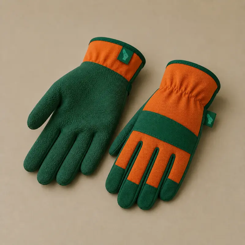 Paire de gants de jardinage Eco Action verts et orange.