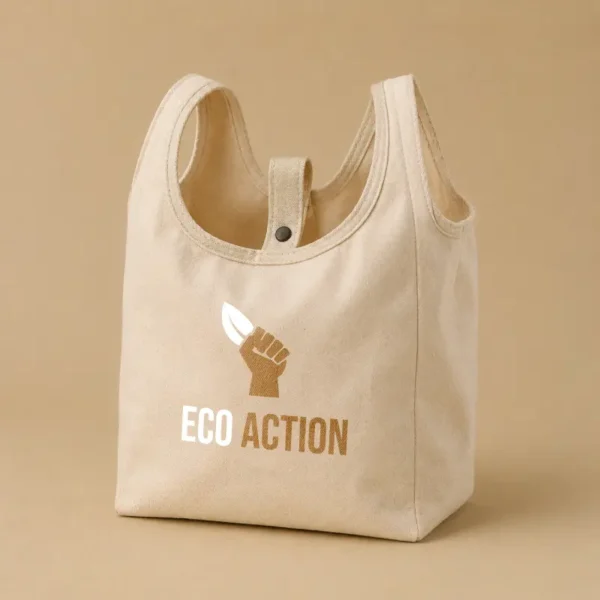 Sac de collecte Eco Action rempli de déchets recyclables et matériaux à trier.