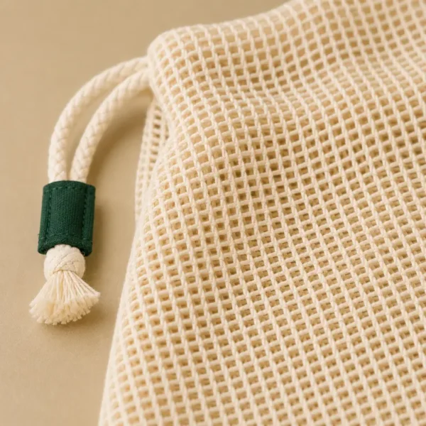 Lot de sacs à vrac réutilisables Eco Action en textile naturel.