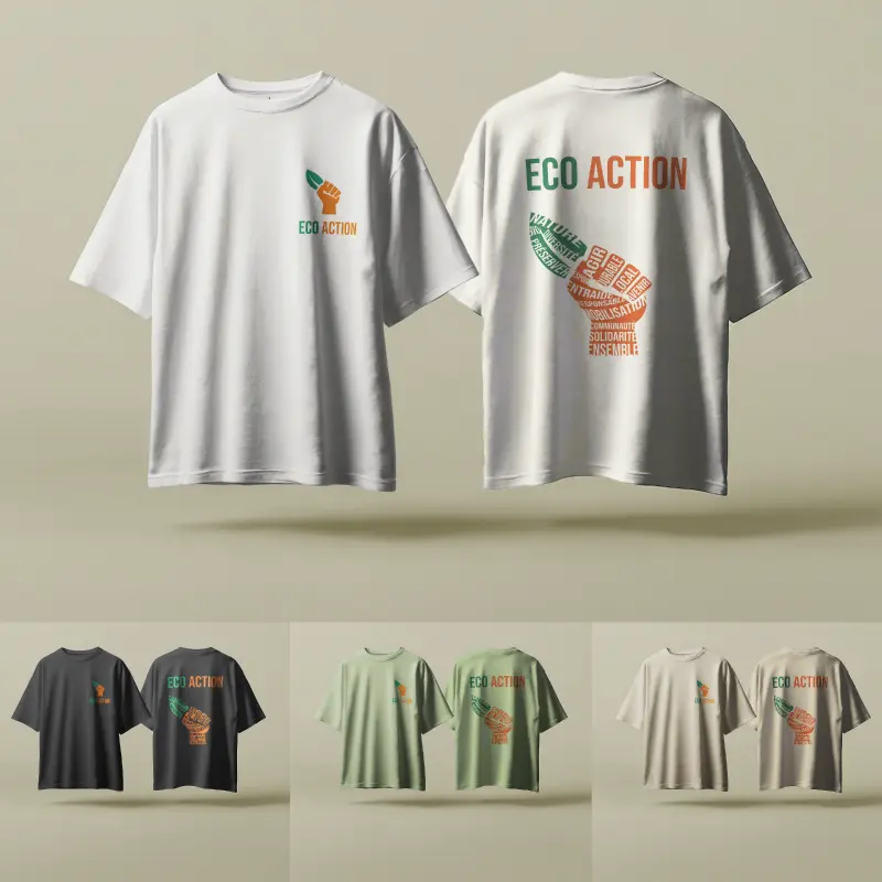 T-shirt Eco Action en coton, disponible en plusieurs coloris. Un vêtement engagé alliant confort, style et sensibilisation aux valeurs environnementales.