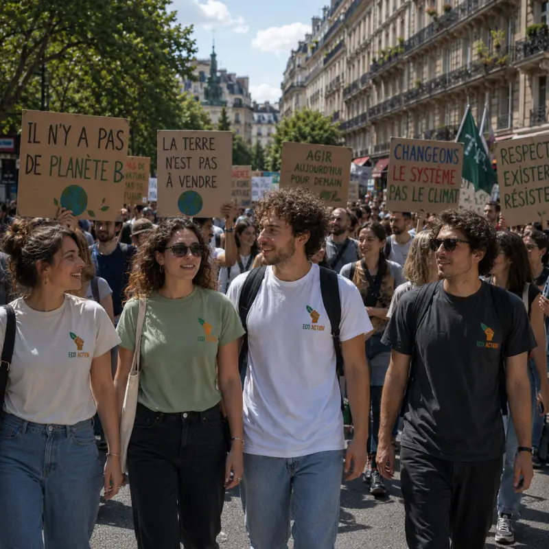 T-shirt Eco Action en coton, disponible en plusieurs coloris. Un vêtement engagé alliant confort, style et sensibilisation aux valeurs environnementales.